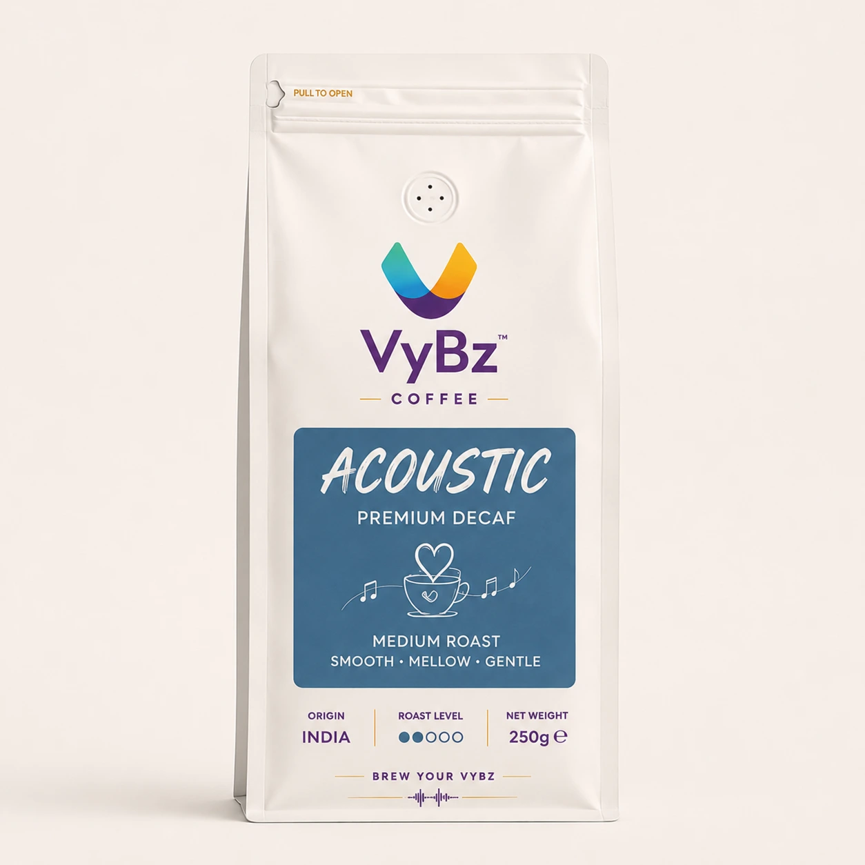 VYBZ ACOUSTIC premium decaf medium roast coffee
