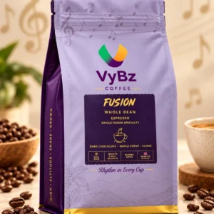 VYBZ FUSION espresso coffee pack made with Robusta and Arabica beans